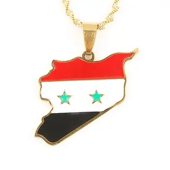 Неръждаема Стомана Сирия Карта Флаг Висулка Колие Мода Сирийците Чар Бижута