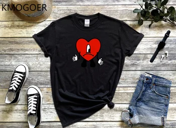 Тениска Bad Бъни Un Verano Sin Ti С Червено Сърце, Идеален Подарък, Мультяшная Модни Градинска Облекло, Тениски Оверсайз От Чист Памук С Къс Ръкав