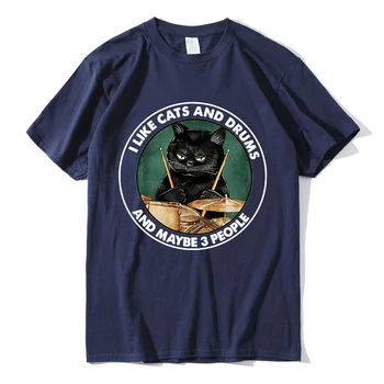 Забавна мъжка риза барабанист, обичам котки и барабани, и, може би, 3 човека, Ретро Мъжка риза с къс ръкав, Забавна мъжка тениска с къс ръкав