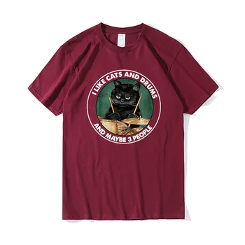 Забавна мъжка риза барабанист, обичам котки и барабани, и, може би, 3 човека, Ретро Мъжка риза с къс ръкав, Забавна мъжка тениска с къс ръкав Изображение 2