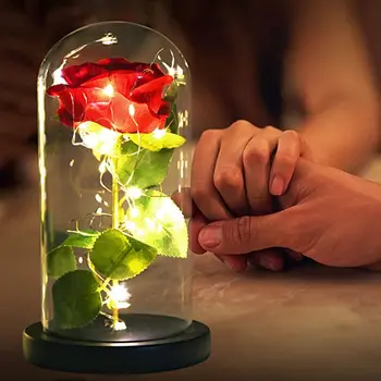 Led Омагьосан цвете от златно фолио Galaxy Eternal Rose 24-КАРАТОВО с гирлянди феи в купола За Коледа подарък за Свети Валентин