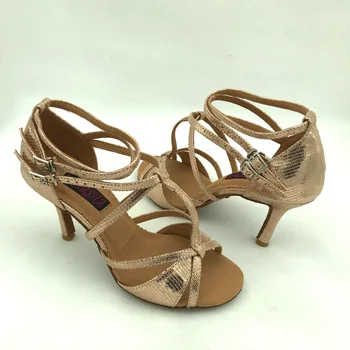 женски обувки За латино танци На висок ток 8,5 cm, обувки за салса, практически обувки, удобни обувки за латино танци MSL6232LGL от естествена кожа Изображение 2