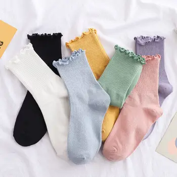 Модни чорапи-тръби цвят на тестени изделия, сладки чорапи за момичета, четири сезона, универсални INS, дантелени чорапи jk Harajuku, кавайные спортни дишащи тънки чорапи