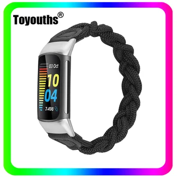 Toyouths е Съвместим с Fitbit Charge 5 Ленти за жени Еластичен Оплетена каишка с линия Тънък Мек Еластичен ремък за часа Charge 5