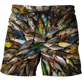 Модни Горещите Летни Мъжки къси Панталони Забавна Рибка 3D Сърфиране Къси Плажни Къси Мъжки Ежедневни бързо съхнещи Спортни Панталони, Бански костюми, плажни дрехи, НОВ