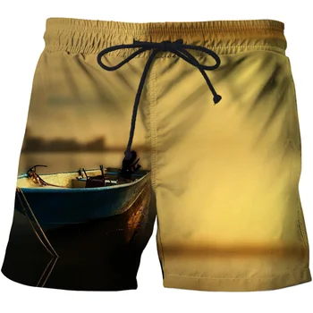 Модни Горещите Летни Мъжки къси Панталони Забавна Рибка 3D Сърфиране Къси Плажни Къси Мъжки Ежедневни бързо съхнещи Спортни Панталони, Бански костюми, плажни дрехи, НОВ Изображение 2