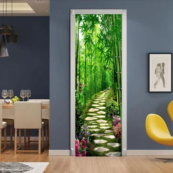 Papel de parede Каменна път и красиви бамбукови цветя, стикера на вратата, стенни боядисване, тапети за спалнята, декорация на дома Изображение 2