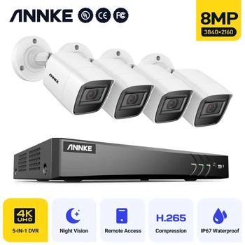 ANNKE 4K Ultra HD 8-Канална Система за Видеонаблюдение 8MP 5в1 H. 265 DVR С 4ШТ 8-Мегапикселов Комплект Външни всякакви метеорологични на камери за видеонаблюдение