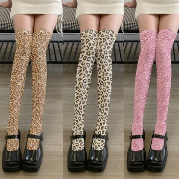 Нов 3D-печат, печат на леопард жени над коляното чорапи Harajuku мода Секси Момичета Лолита JK рожден ден чорапи cosplay