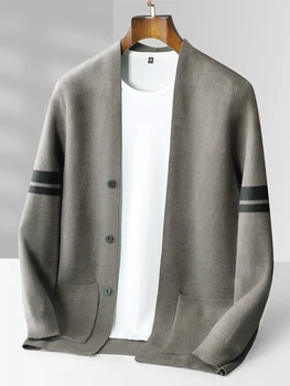Вълнена риза, мъжка жилетка с V-образно деколте, Есенно-зимни Нови Върхове, Ежедневното Вязаное Свободно Мъжко Палто, Корейската Мода