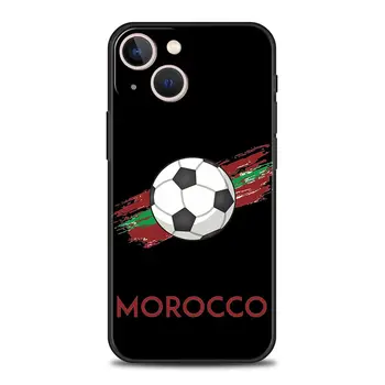 Кънтри Футбол на Мароко Футболен Калъф За Телефон iPhone 13 14 12 11 Pro MAX Mini XR X SE XS 7 8 Plus Силиконов Черен Пълен Калъф Изображение 2