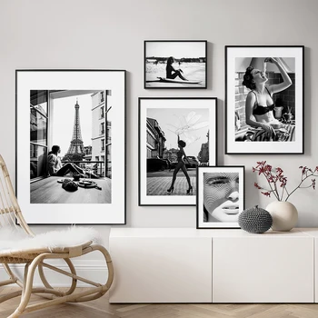 Париж Мода Ангел Момиче Черен, Бял Цвят На Снимката Плакати На Скандинавскую Тема И Щампи Стенно Изкуство Платно За Рисуване На Картина За Модерна Декорация На Дома
