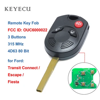 Keyecu 3 Бутона за Дистанционен Ключ за Ford Escape Fiesta Transit Connect 2012-2017 с чип 4D63 80bit лазерно острие 315 Mhz OUCD6000022
