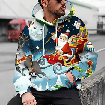 Коледен Стил Хип-Хоп Мъжки Блузи Модерен Пуловер С Дълъг Ръкав Блузи Голям е Размерът на Дядо Коледа 3D Приталенная Градинска Облекло 6XL Топ