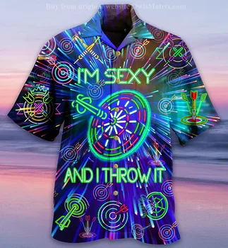 Хавайски Мъжка Риза С 3D Принтом Dart Club, Кубинска Риза С Къс Ръкав, Празнична Облекло За Партита, Реколта Градинска Ежедневни Облекла