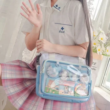 Японската прозрачна еднопосочна холщовая единни чанта JK, женствена чанта на едно рамо, преносим чанта-месинджър, раница за колеж в стил аниме