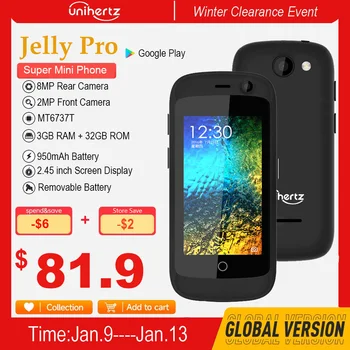 Unihertz Jelly Pro Quad-core Мини-Смартфон с 4G Android 8,1 3 GB 32 GB Мобилен телефон с 2 MP 8 MP 2,4 