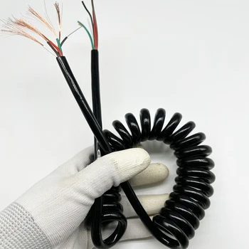 разтегателен жично пружинен спирален кабел 5 ядра 0,5 mm2 черно на захранващия кабел може да удължи растяжимый жично пружинен телескопична тел Изображение 2