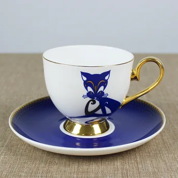Набор от Кафе Чаши от Костен Порцелан в Европейски стил, Керамична Чаша Черен Чай и Чиния, Комплект от 2 теми