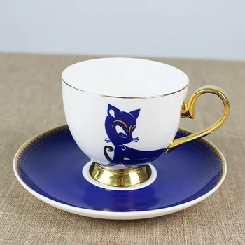 Набор от Кафе Чаши от Костен Порцелан в Европейски стил, Керамична Чаша Черен Чай и Чиния, Комплект от 2 теми Изображение 2