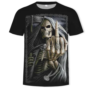 Мъжка тениска с 3D принтом на Черепа, Модни Наклонена Смърт, Ежедневни мъжки Тениски с Къс Ръкав И Кръгло Деколте