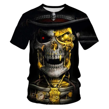 Мъжка тениска с 3D принтом на Черепа, Модни Наклонена Смърт, Ежедневни мъжки Тениски с Къс Ръкав И Кръгло Деколте Изображение 2