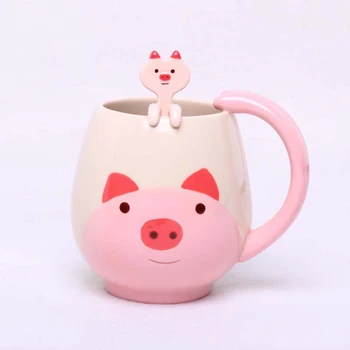 Чашата за кафе с ръчно рисувани, Златна панда/Frog/Котка/Прасе, Керамична Чаша, Чаена чаша с една чаена лъжица Изображение 2