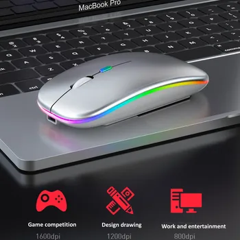 Безжична Мишка С Led Подсветка, USB Акумулаторна Bluetooth-съвместима RGB Тиха Детска Мишка За Преносими КОМПЮТРИ Ipad Mause Gamer Изображение 2