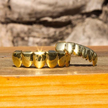 Нов 14 До Златни Зъби Grillz Набор От Унисекс Отгоре И Отдолу На Устата Цвят: Златист, Сребрист Цвят На Зъбите Решетки Зъб Шапки Подвижна Бижутата