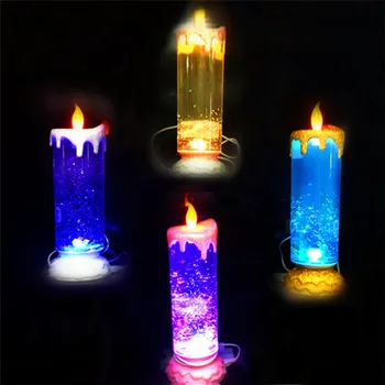 Цветна Творческа Въртящата Свещ ДОВЕДЕ Лампи за Свещи за нощна светлина за Сватбен Коледна Украса Спални