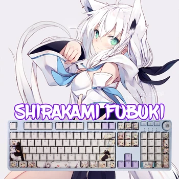 Shirakami Fubuki PBT Пятисторонние Капачки За Ключове С Сублимация на Боя С Подсветка, OEM 108 Оригинални Аниме Периферни Устройства Страхотен Дизайн Pc Gamer
