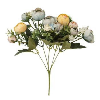 28 см 5 Клона на 10 глави Червен Бяла Роза Коприна Букет от Изкуствени Цветя на Булката Сватбена Украса на Дома Цветя Европейски Стилове Изображение 2