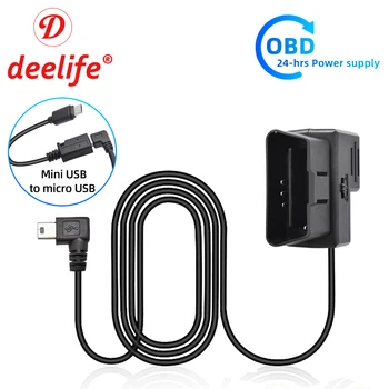 Deelife OBD2 Тел Комплект за Dvr за Коли Огледалото Камера Регистратори Паркинг Охрана на Кабел С 12 В 24 В до 5 На Mini Micro USB Твърд Проводник