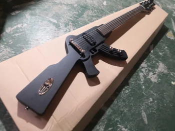 изработена по поръчка 6-струнен китара Gun guitar, нерегулярная метална черна китара, фиксирани звукосниматели bridge H, черен бутон,