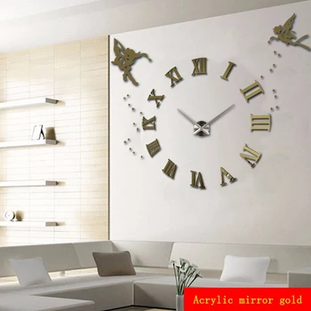 Ангел Големи Стенни Часовници 3D DIY Големи Кухненски Часовник с Римски Цифри Акрилни Огледално Етикети Големи Стенни Часовници за Всекидневна Изображение 2