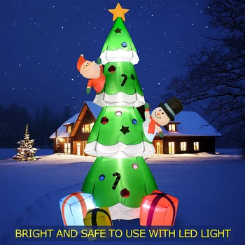 Коледна Надуваема Зелена Коледна Елха 7 фута с вграден LED, Надуваеми Играчки, Надуваеми Елха с Разноцветни Подарочными Кутии, Звезда Изображение 2