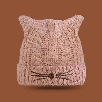 LDSLYJR 2021 Есенно-зимни Акрилна вязаная шапка с изображение на Котка от карикатура, топла шапка-бини с черепи, шапка-бини за Мъже и Жени 211