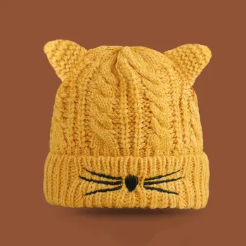 LDSLYJR 2021 Есенно-зимни Акрилна вязаная шапка с изображение на Котка от карикатура, топла шапка-бини с черепи, шапка-бини за Мъже и Жени 211 Изображение 2