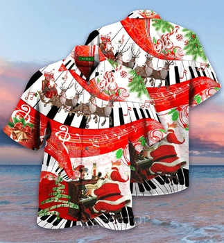 Лятна Мъжка Плажна Риза С Къс Ръкав Весела Коледа Santa Claus Aloha Риза С 3D Принтом Хавайска Риза Ежедневни Риза с Копчета Дивата Блуза