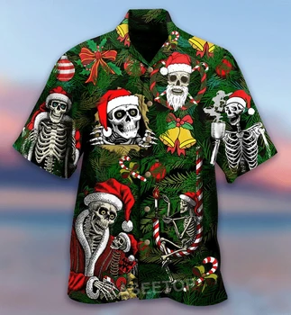 Лятна Мъжка Плажна Риза С Къс Ръкав Весела Коледа Santa Claus Aloha Риза С 3D Принтом Хавайска Риза Ежедневни Риза с Копчета Дивата Блуза Изображение 2