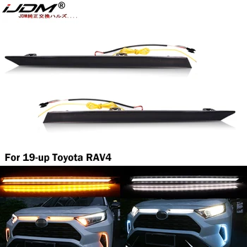 2 бр. Решетка, LED Дневни Светлини За Автомобили Toyota RAV4 Качулка Вентилационни Делото Украса DRL и Завъртане на Сигналната Лампа 19 +
