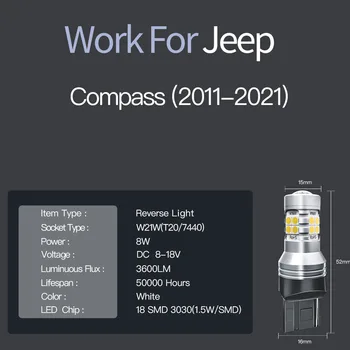 2 елемента W21W 7440 T20 Led Резервната Светлина Заден Ход Blub Canbus Без Грешка За Jeep Compass 2011-2021 Изображение 2
