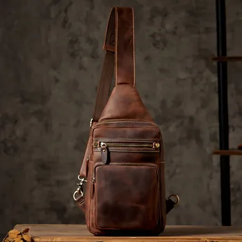 Нагрудная чанта AETOO ръчно изработени от телешка кожа в ретро стил мъжка кожена тенденция чанта-месинджър с едно рамо, ежедневни голямата голям кожена чанта crazy horse