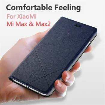Ръчно изработени За Xiaomi Mi Max 3/Mi Max 2 Кожен Флип калъф Модерен ПУ флип-надолу Капака на Слота За Карта с Поставка