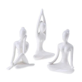 6 Стилове на Медитация Абстрактно Изкуство Керамични Поза За Йога Статуетка Порцеланова Статуя на жена за Йога Начало Декор за Йога студио Украшение 8,5-11 см Изображение 2