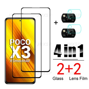 4в1 Защитно Стъкло За Xiaomi Poco X3 M4 M3 M2 F2 Pro Закалено Стъкло За Xiaomi Poco X3 X4 NFC F3 GT F1 X2 C3 Стъклена фолио за обектива
