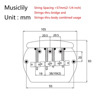 Musiclily Pro 57 мм 4-Струнен бас бридж за бас в стил Music Man, Хром Изображение 2