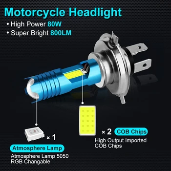 RGB Мотоциклетът Фаровете LED H4 H7 P15D BA20D Hi/Low Canbus Led Лампа Мото Фарове за дълги Светлини DRL Предната Лампа За Скутер Изображение 2