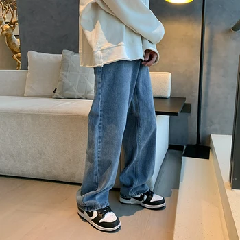 Обикновен Мъжки Дънки Оверсайз в Корейски Стил, Всекидневни спортни Панталони в стил хип-хоп За Мъже, Дънкови Панталони Harajuku