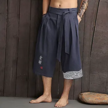 Японското Кимоно Традиционните Плажни Панталони Мъжки Азиатски Облекло Баня Панталони Ежедневните Свободни Мъжки Ленени Скъсяване На Панталони Юката